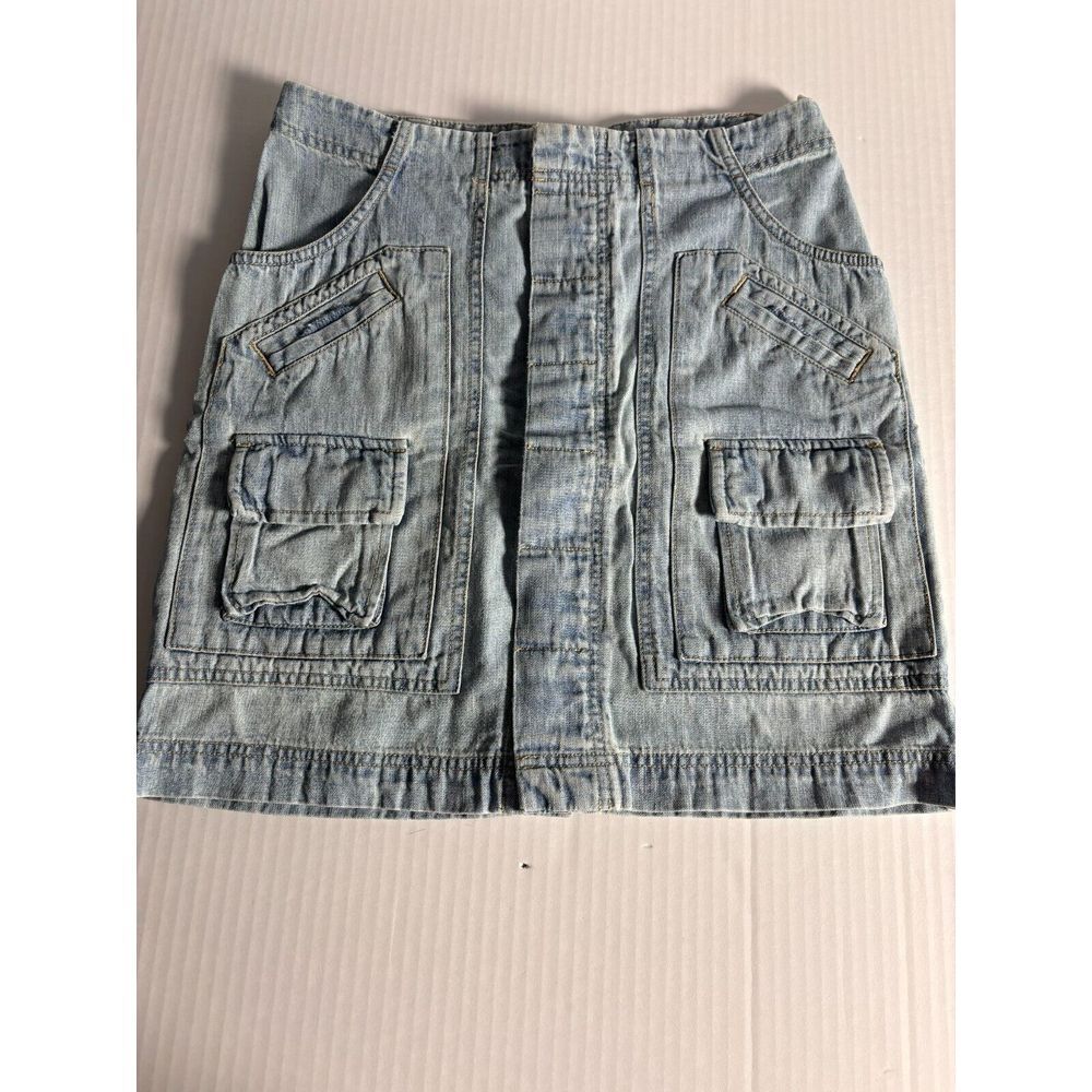 Tommy Hilfiger Womens Vintage Denim‎ Cargo Pocket Button Fly Mini Skirt Size 2